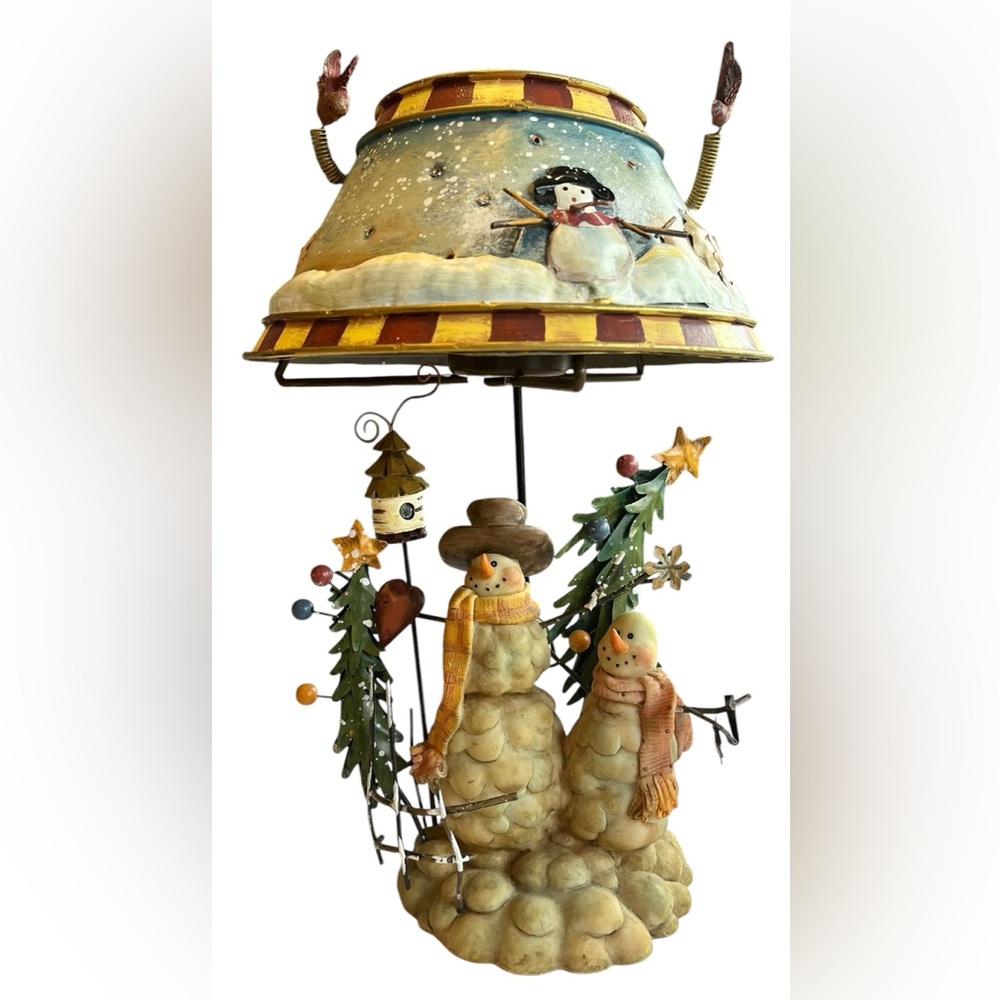 Snowman Christmas tea light votive candle holder lamp folk style snowman